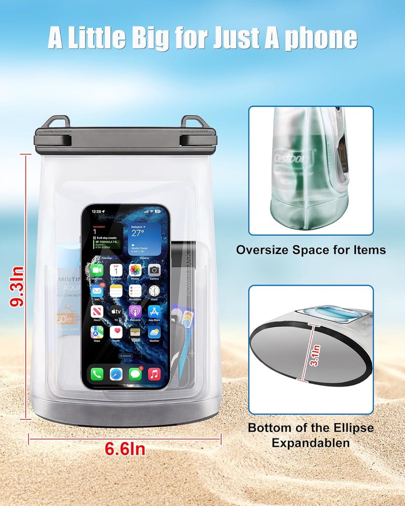 Jzocon Waterproof Phone Pouch for iPhone 16 15 14 11 Pro Max & Galaxy S24 S21 - Floating Large Capacity Dry Bag Stores Sunscreen, Sunglasses - Oversized Waterproof Bag for Beach, Swimming, Kayaking - Image 3